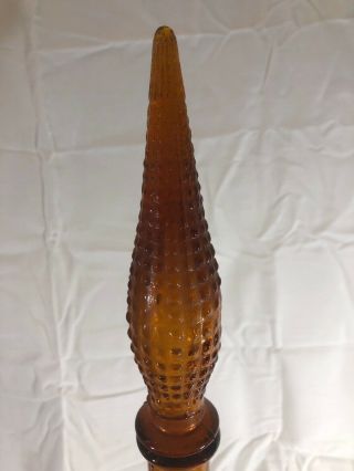 Vintage Amber Italian Glass Empoli Hobnail Genie Bottle Decanter Diamond 22” 3