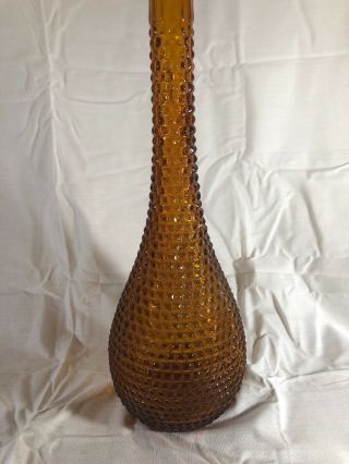 Vintage Amber Italian Glass Empoli Hobnail Genie Bottle Decanter Diamond 22” 8