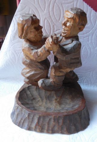 Vintage J Koskela Finland Finnish Carved Wood Folk Art Dancing Couple Ashtray