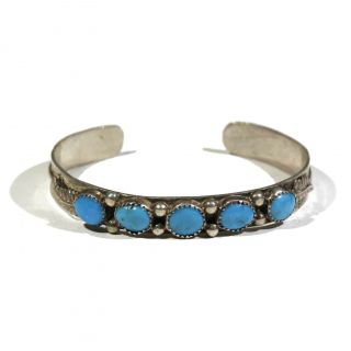 Vintage Navajo Native American Sterling Blue Turquoise Silver Cuff Bracelet