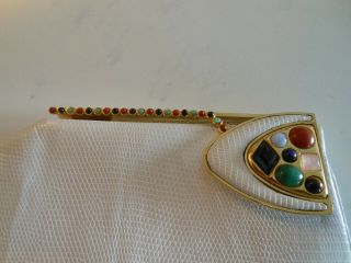Judith Leiber White Reptile Purse With Multi - Color Stones On Clasp - Vintage