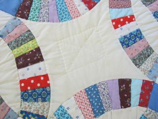 Vintage All Cotton Hand Pieced & Quilted WEDDING RING Quilt; 85 