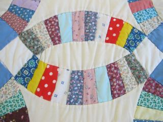 Vintage All Cotton Hand Pieced & Quilted WEDDING RING Quilt; 85 