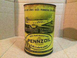 Vintage 1940s Old Pennzoil 5 Quart Oil Can Owls Airplane Areo Aircraft Aviation