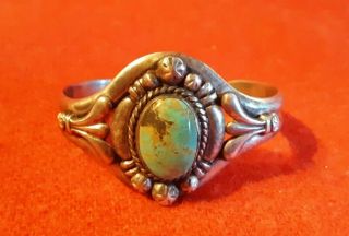 Vintage Navajo Old Pawn Sterling Silver And Turquoise Bracelet - Hallmarked