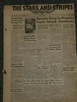 Wwii Stars And Stripes Newspaper Dated October 24,  1944 Cervia Falls To Canadian