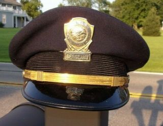 Vintage Obsolete Police Cap W.  Badge " Police - Xenia Ohio - Sergeant "