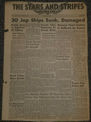 Wwii Stars And Stripes Newspaper Dated October 27,  1944 30 Japanese Ships Sunk