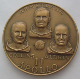 Vintage Apollo 11 Nasa Armstrong Collins Aldrin July 1969 Bronze Coin 2.  5 "