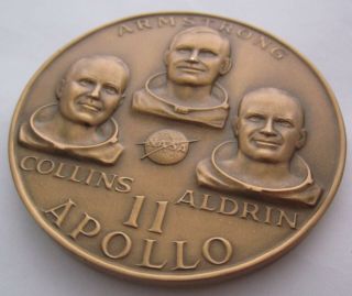 Vintage Apollo 11 NASA Armstrong Collins Aldrin July 1969 Bronze coin 2.  5 