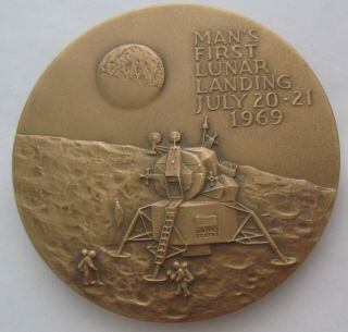 Vintage Apollo 11 NASA Armstrong Collins Aldrin July 1969 Bronze coin 2.  5 