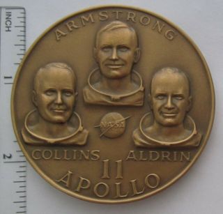 Vintage Apollo 11 NASA Armstrong Collins Aldrin July 1969 Bronze coin 2.  5 