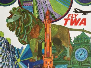 David Klein,  TWA Chicago Travel Poster,  1960 ' s.  Spectacular & Rare.  40 x 25 in 7