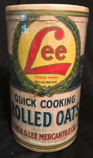 Vintage 1900s Lee Brand Rolled Oats Container 1lb 4oz Box Sharp Color Crisp