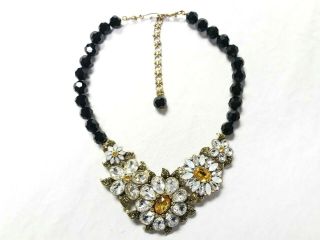 Heidi Daus - 20 In.  Floral Choker With Swarovs Crystals And Black Beads - 41919c