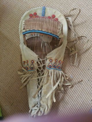 Vintage Native American Leather And Basket Cradleboard Northern Eastern United