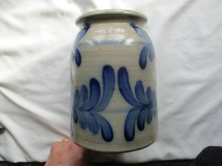 Vintage Salt Glazed Beaumont Pottery York,  Maine Crock Cobalt Blue Flowers 1987