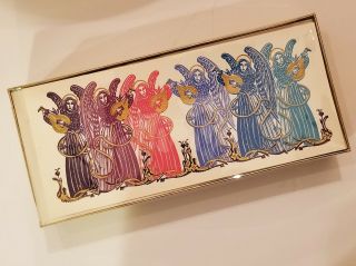 Vintage Box Of 25 Christmas Cards Envelopes Lilac Hedges Angels Noel