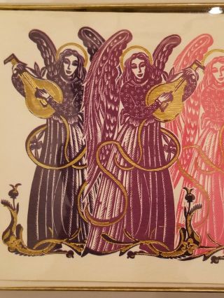 Vintage Box of 25 Christmas Cards Envelopes Lilac Hedges ANGELS NOEL 2