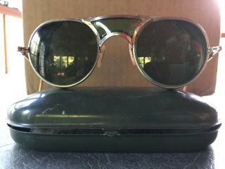 Bausch And Lomb Safety Glasses Green Tinted Metal Frame Metal Case Vintage