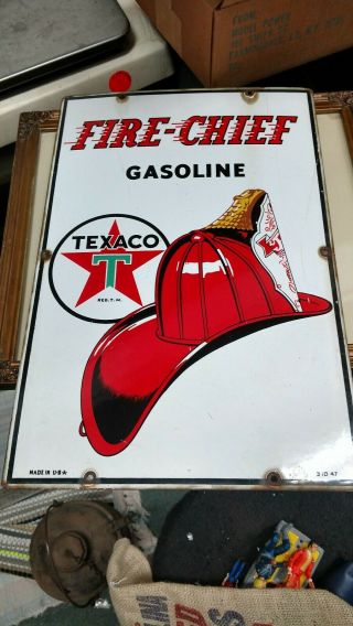 Vintage Fire Chief Texaco Gasoline Porcelain Sign Advertising 3 - 10 - 47