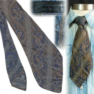 Vintage 1910s The Plymouth Selvedge Brocade Neckband Necktie Art Deco Swing Tie