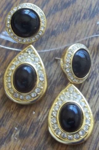 Christian Dior Vintage Earrings Haute Couture Pave Ice Rhinestones Black Canboch