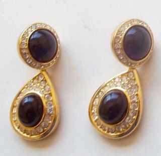 CHRISTIAN DIOR Vintage Earrings Haute Couture Pave Ice Rhinestones Black Canboch 2