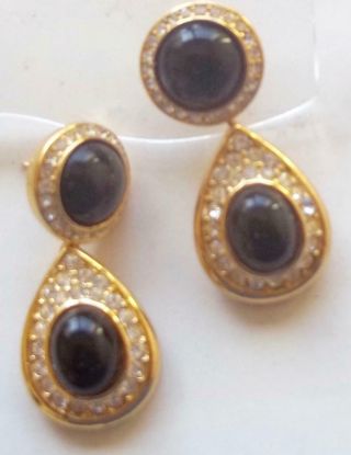 CHRISTIAN DIOR Vintage Earrings Haute Couture Pave Ice Rhinestones Black Canboch 3