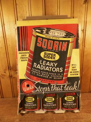 Vintage Sodrin Radiator Stop Leak Can Display Gas Service Station Oil Sign Nos