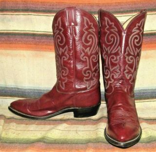 Mens Vintage Justin Maroon Red Leather Cowboy Boots 13 Ee Very Good Cond