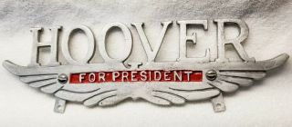 Rare Restored " Hoover For President " License Plate Topper From The Late 20 
