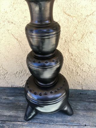 Tall Vintage Black Clay Barro Negro,  Lama Oaxaca Mexico Handcrafted Tripod Vase