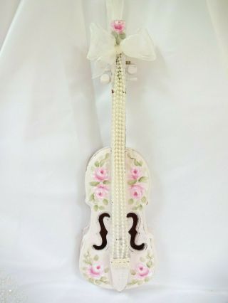 Bydas Pink Rose Violin Decor Music Hp Hand Painted Chic Shabby Vintage Cottage