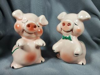 Rare 1940s Pink Pig Salt Pepper Shaker Huggers Snuggle - Hugs Van Tellingen Bendel