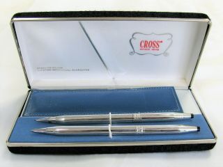 Vintage Ladies Sterling Silver Cross Pen & Pencil Set Pen Purse Box Usa Floral