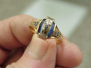 571 ANTIQUE 1941 TAFT SCHOOL RING SOLID 10K GOLD SAPPHIRE MOP 3 GRAMS 7