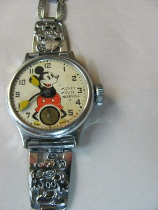 Vintage 1930s Ingersoll Mickey Mouse Disney Wrist Watch W/ Link Band