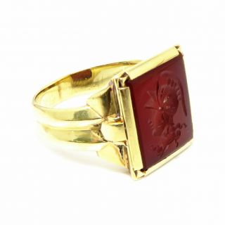 Nyjewel Estate Vintage 10k Gold Red Agate Intaglio Warrior Mens Ring Sz 9.  75,  8g