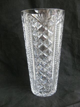 Vtg Waterford Crystal Clare 12 " Large Flower Vase Intricate Cuts Ireland Ex Cond