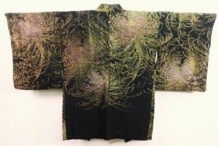 07w14329 Silk Vintage Japanese Kimono Haori Jacket Chrysanthemum