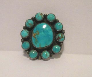 Vintage Signed Navajo Beth B.  Lee Sterling Turquoise Cabochon Pin Pendant