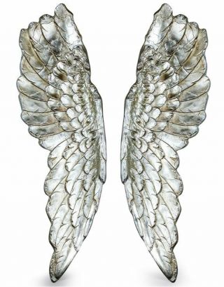Extra Large Antique Silver Angel Wings Art Figure Wall Mount