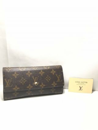 Vintage Louis Vuitton Brown Clutch Canvas Checkbook Wallet Lv Monogram France