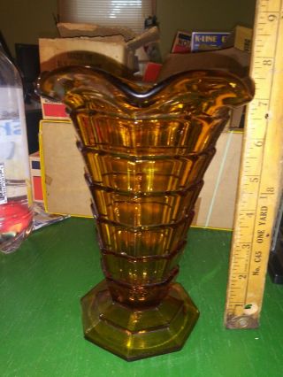 Tearoom Amber Rare Ruffled Vase Indiana Glass Co.