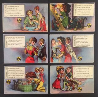 Vintage Halloween Postcards - Set Of 6 - Series 1 Comic Courtship Rituals - Very Fun