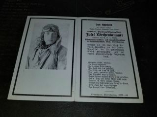 Wwii German Luftwaffe Death Card For Josef Weikenbrunner