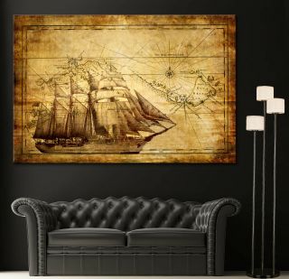 Canvas Home Wall Art Print Sail Ship Map Decor Vintage Boat Picture Prints 3