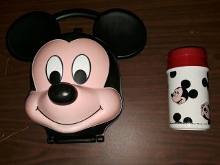 Walt Disney Aladdin Mickey Mouse Head Lunch Box Kit W Thermos Vintage