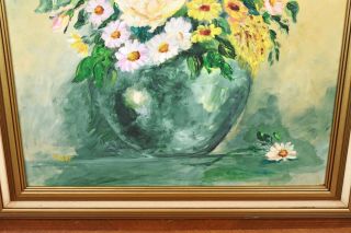 Vintage Framed Oil Painting on Wood Flowers in Vase signed Marcy 18x24 3
